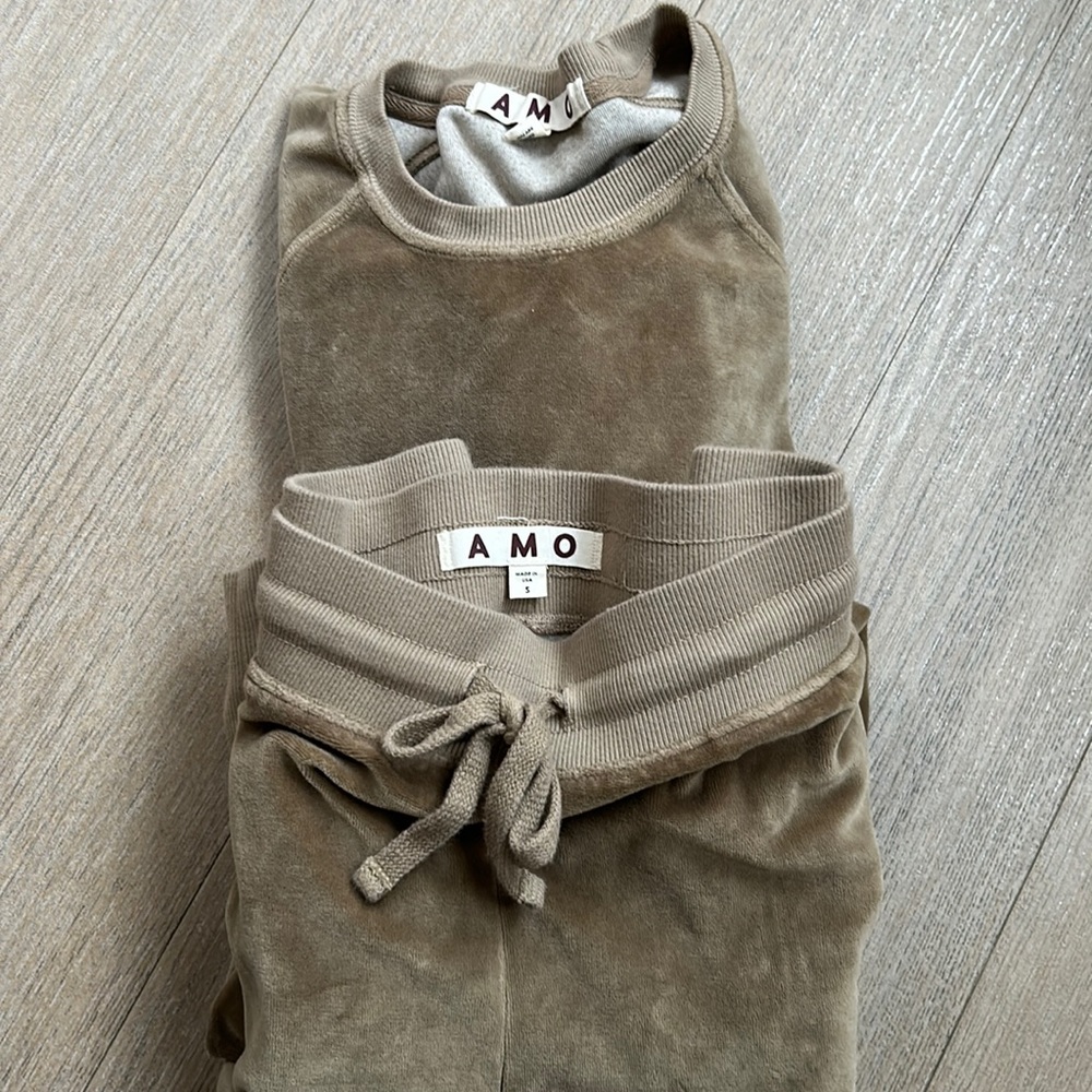 AMO Velour Set Olive Green/Brown Size S